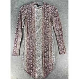 Love Cameron LA Womens Juniors Bodycon Dress SZ‎ S  Red Floral Long Sleeve Mock